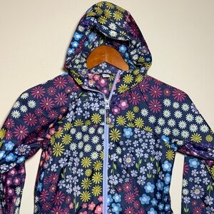 Lands’ End Girls Floral Hooded Rain Jacket Windbreaker Kids Size S 7-8